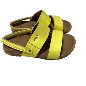 Reef Little Girls Yellow Brown Leather Slide Sandals 9/10 Water Vista Summer
